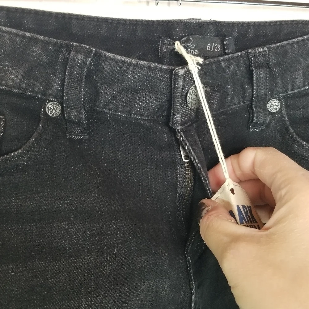 Prana London black denim jean raw hem shorts